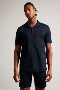 Ted Baker Blue Ranney Short Sleeve Embroidered Panel Shirt