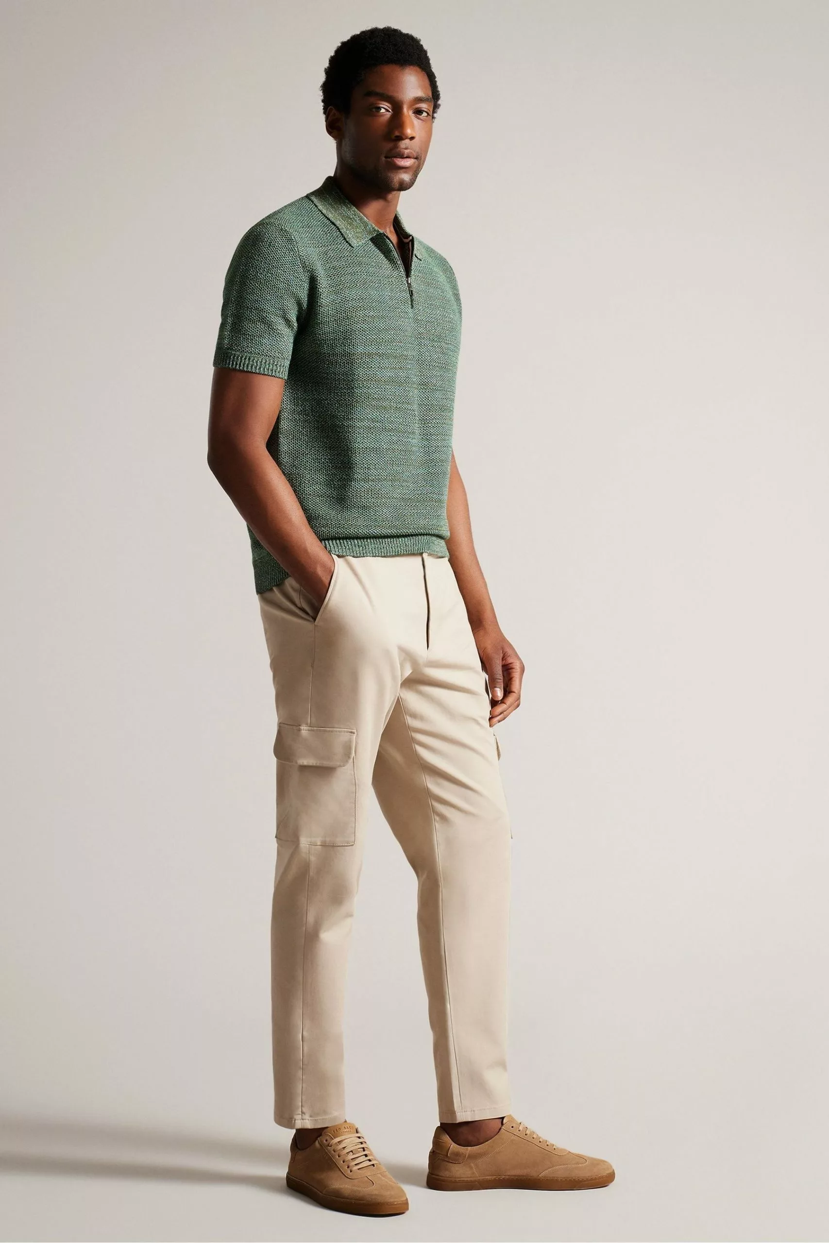 Ted Baker Green Blossam Regular Textured Zip Polo Shirt - Image 3