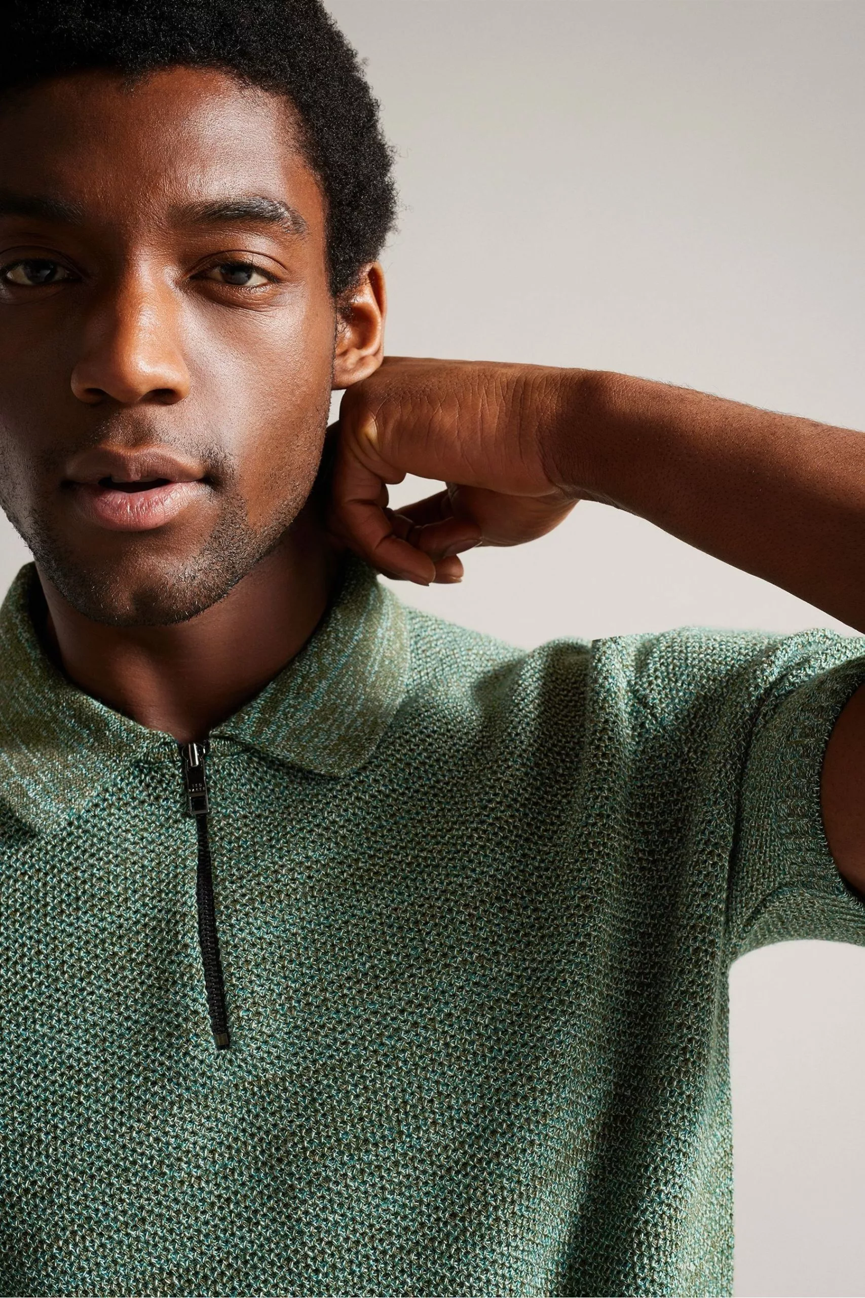 Ted Baker Green Blossam Regular Textured Zip Polo Shirt - Image 4