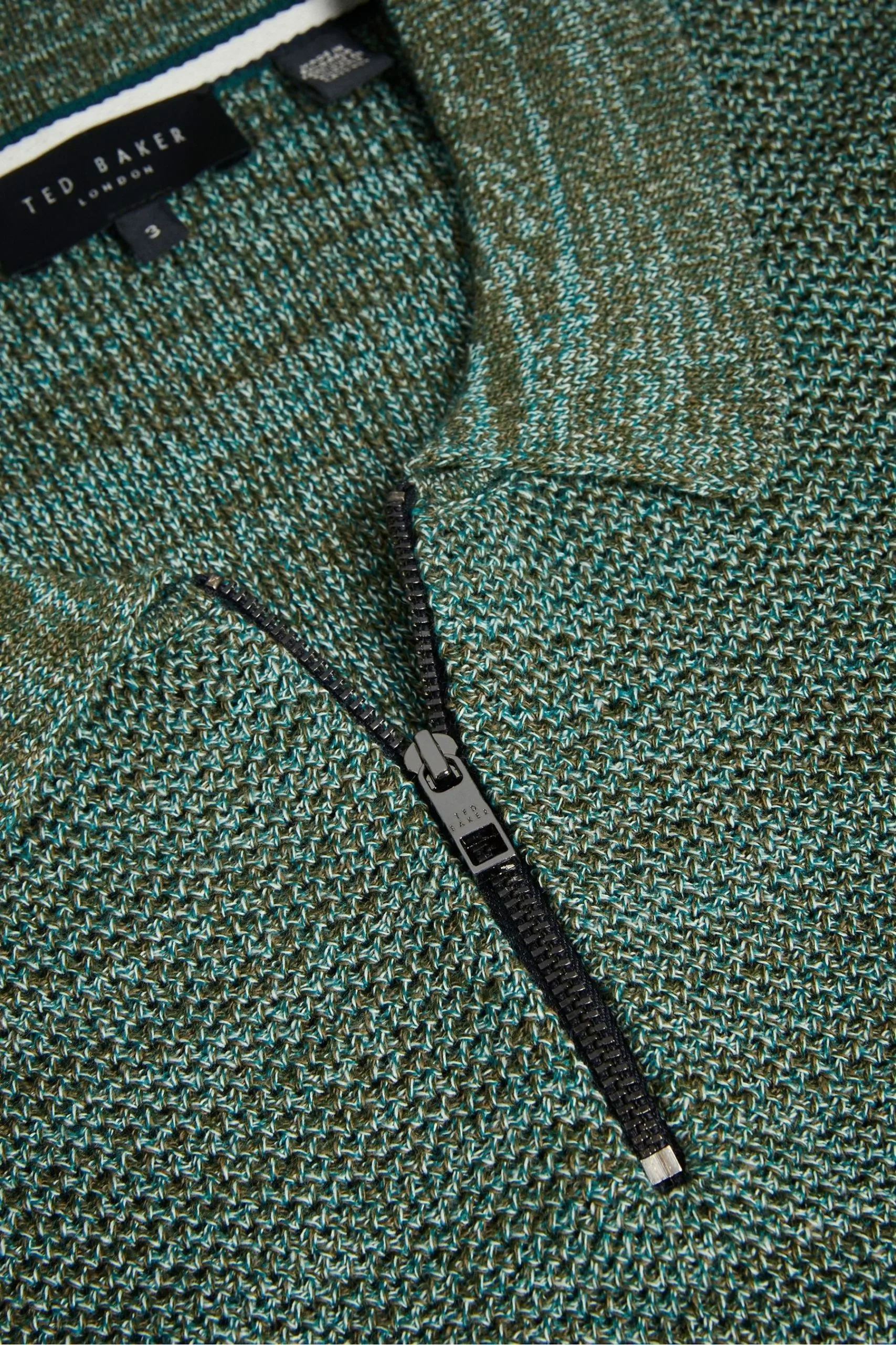 Ted Baker Green Blossam Regular Textured Zip Polo Shirt - Image 5