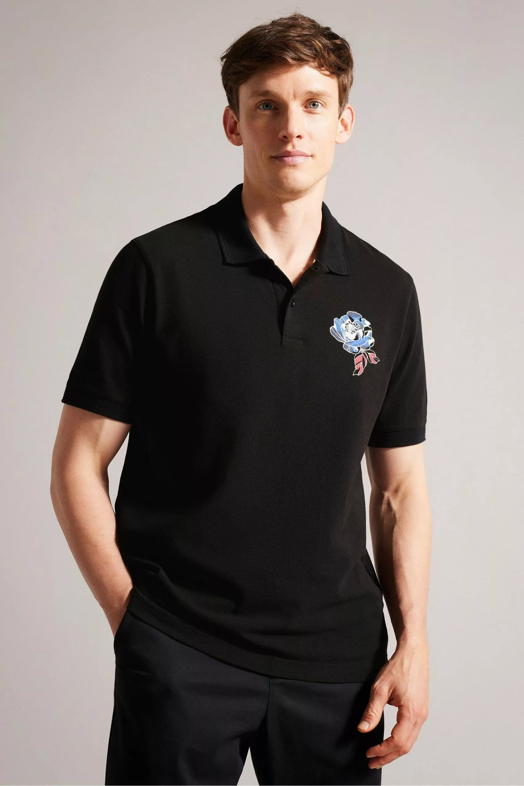 Ted Baker Crownn Short Sleeve Coronation Themed Black Polo Shirt
