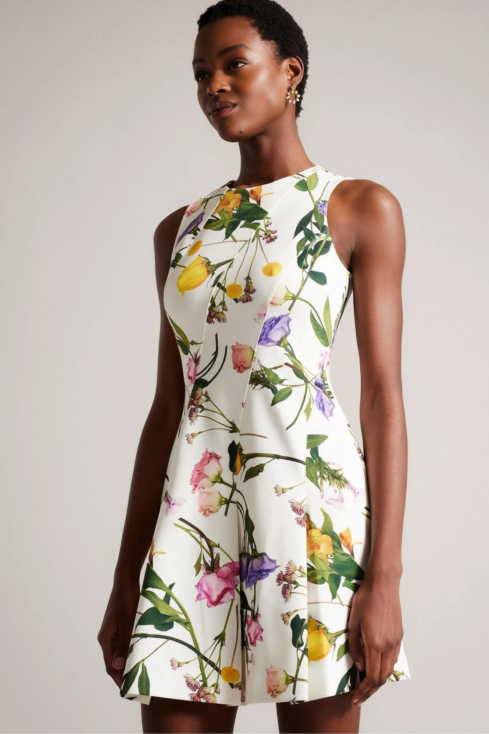 Ted Baker Ruxane Printed Neoprene Skater White Dress - Image 3