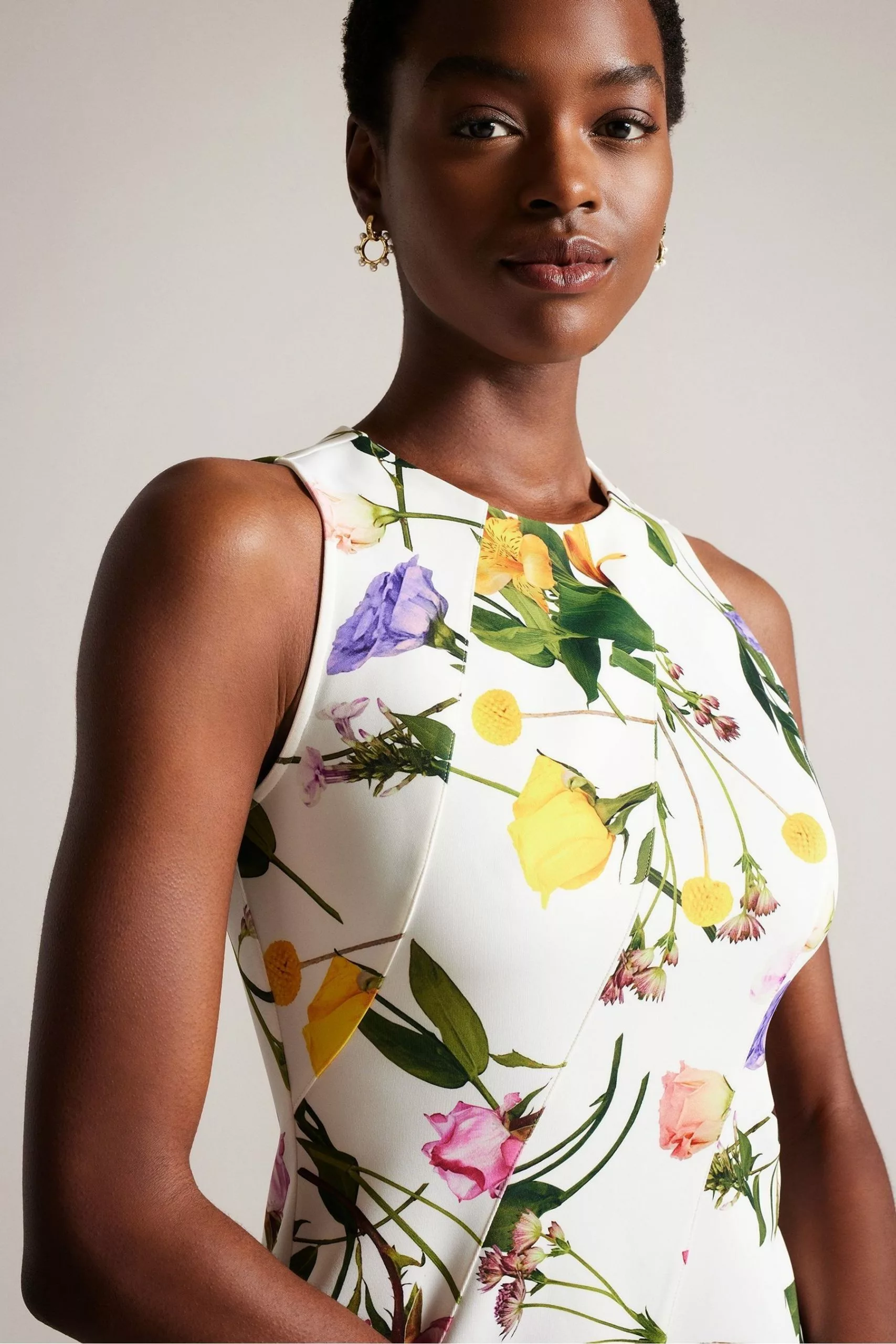 Ted Baker Ruxane Printed Neoprene Skater White Dress - Image 4