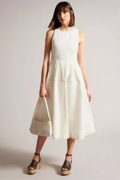 Ted Baker Cream Eriie Round Neck Sleeveless Full Skirted Dress