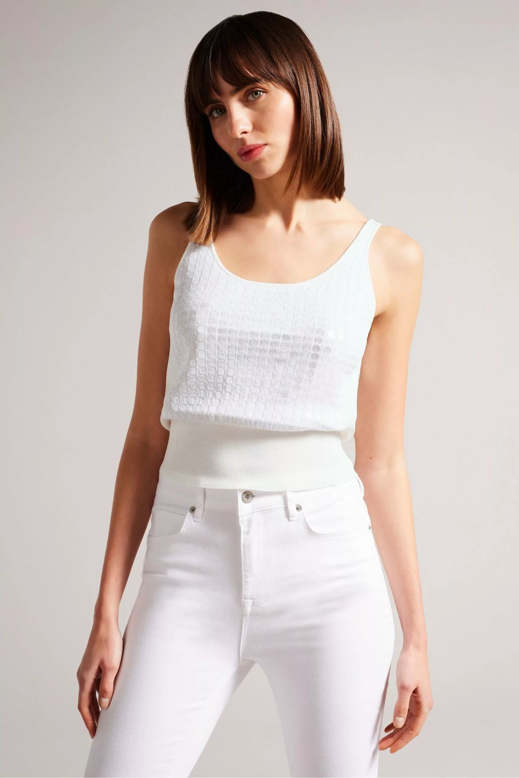 Ted Baker White Bobbiiy Sequin Detail Knit Top