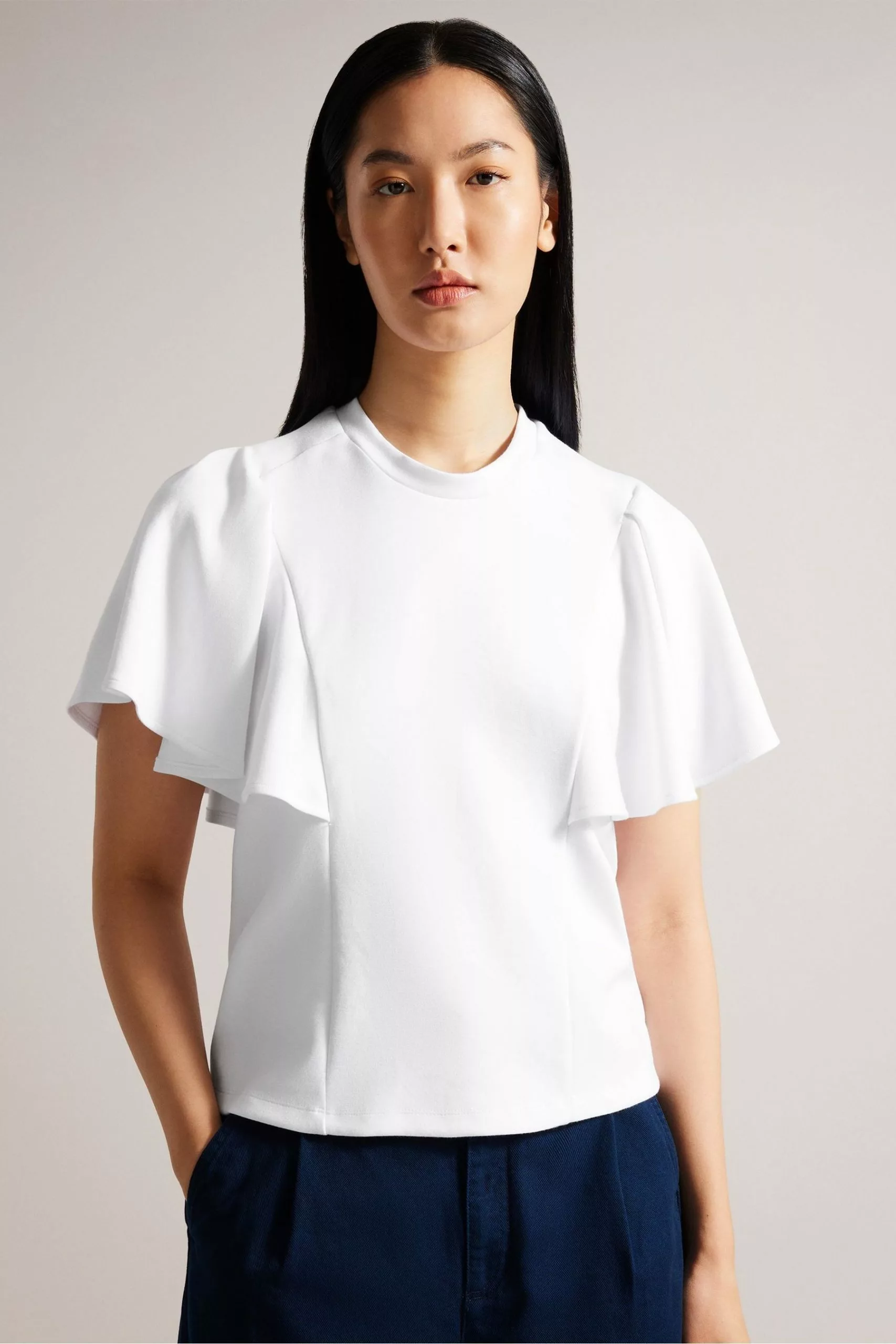 Ted Baker Nikilaa White Boxy T-Shirt With Angel Sleeves