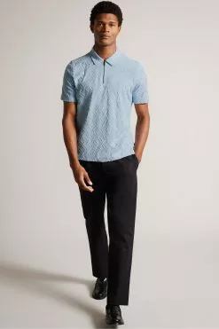 Ted Baker Blue Maroc Short Sleeved Regular Zip Jacquard Polo Shirt