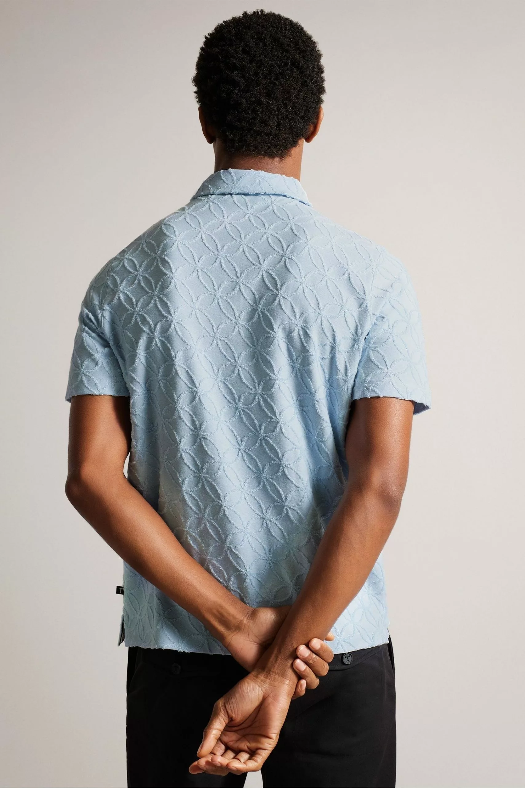 Ted Baker Blue Maroc Short Sleeved Regular Zip Jacquard Polo Shirt - Image 2