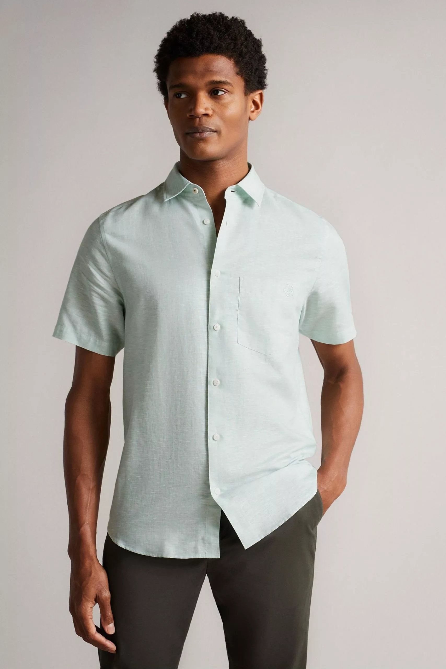 Ted Baker Addle Light Blue Short Sleeve Linen Shirt