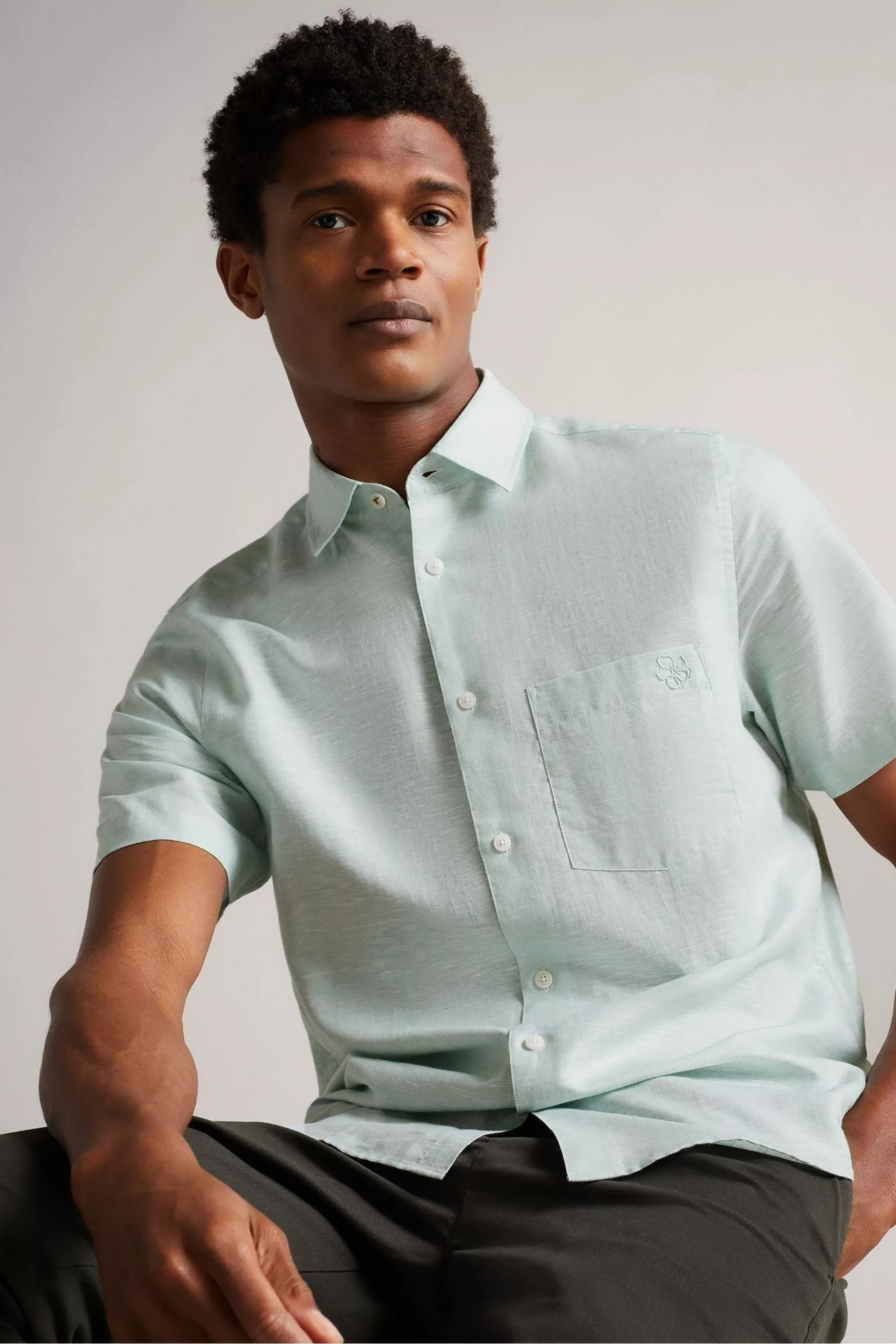 Ted Baker Addle Light Blue Short Sleeve Linen Shirt - Image 3