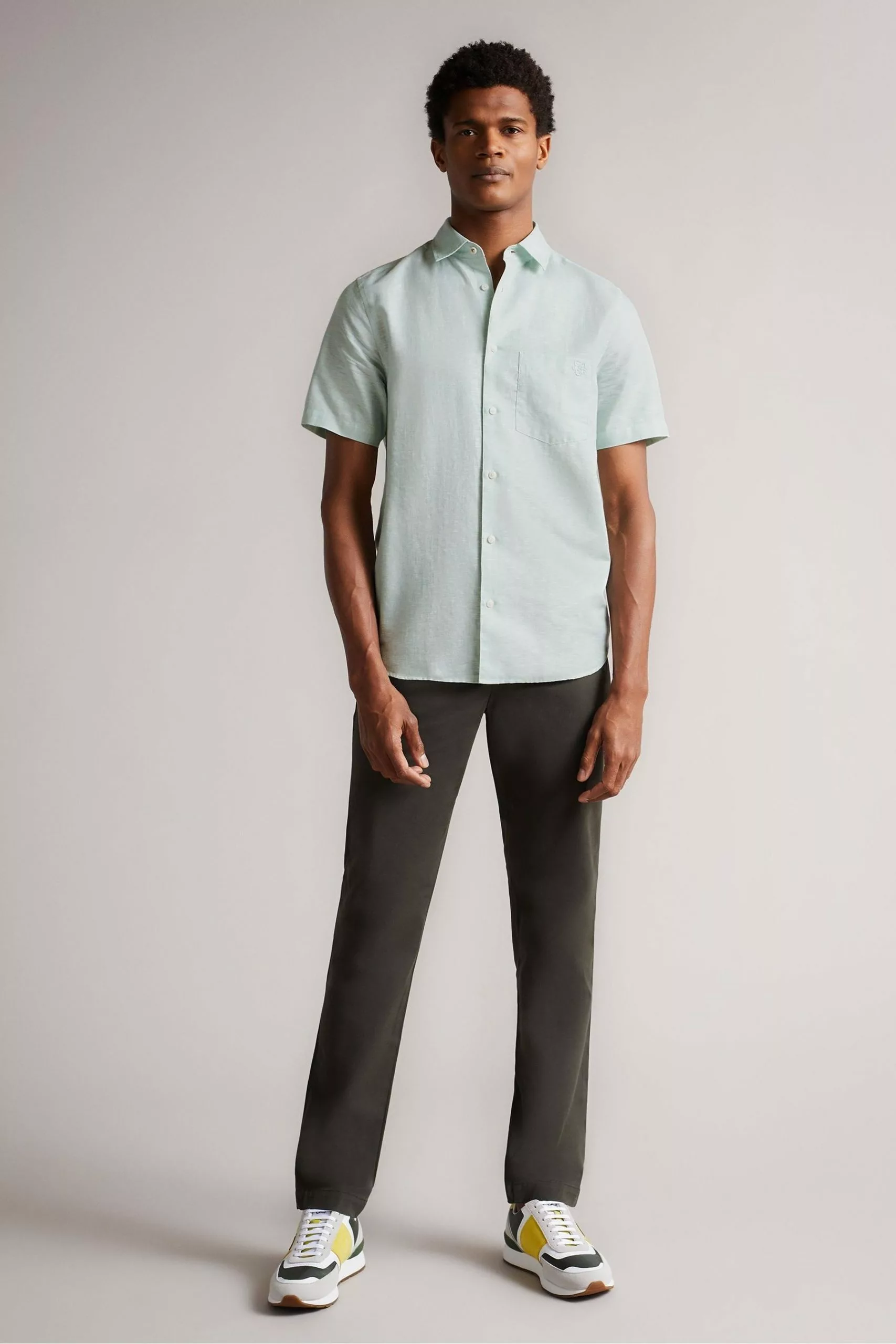 Ted Baker Addle Light Blue Short Sleeve Linen Shirt - Image 5