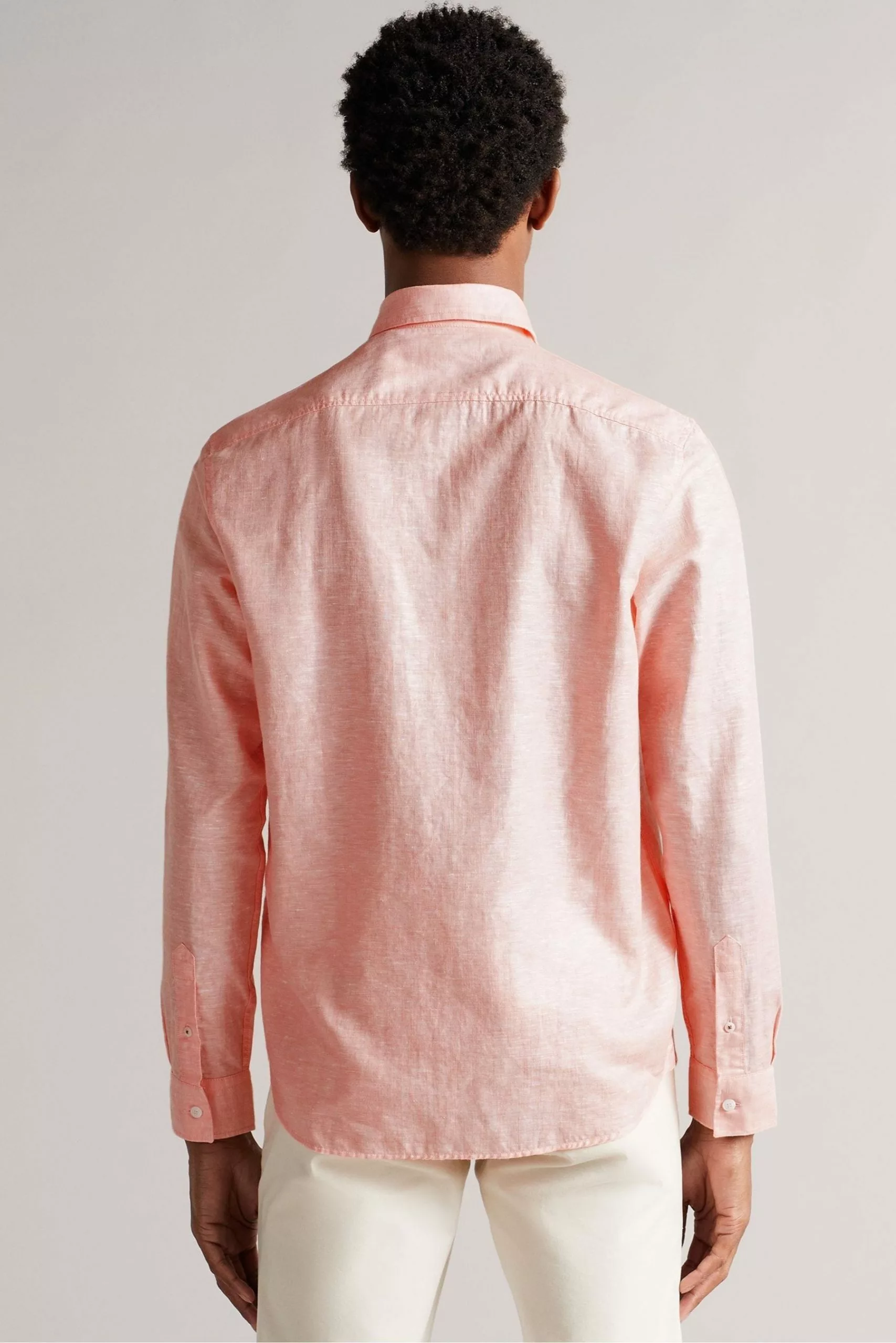 Ted Baker Remark Coral Pink Long Sleeve Linen Shirt - Image 2