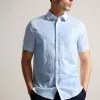 Ted Baker Blue Kingfrd Short Sleeve Linen Shirt