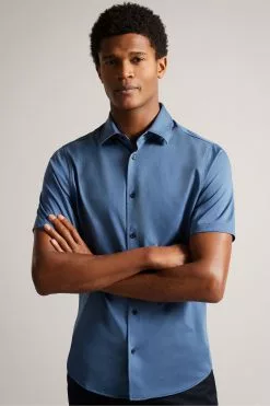 Ted Baker Blue Marrsho Short Sleeve Smart Jersey Shirt