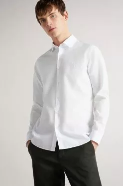 Ted Baker Men White Sonikk Long Sleeve Tonal Poplin Shirt