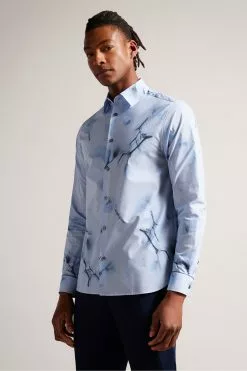 Ted Baker Louth Sky Blue Long Sleeve Photographic Print Shirt
