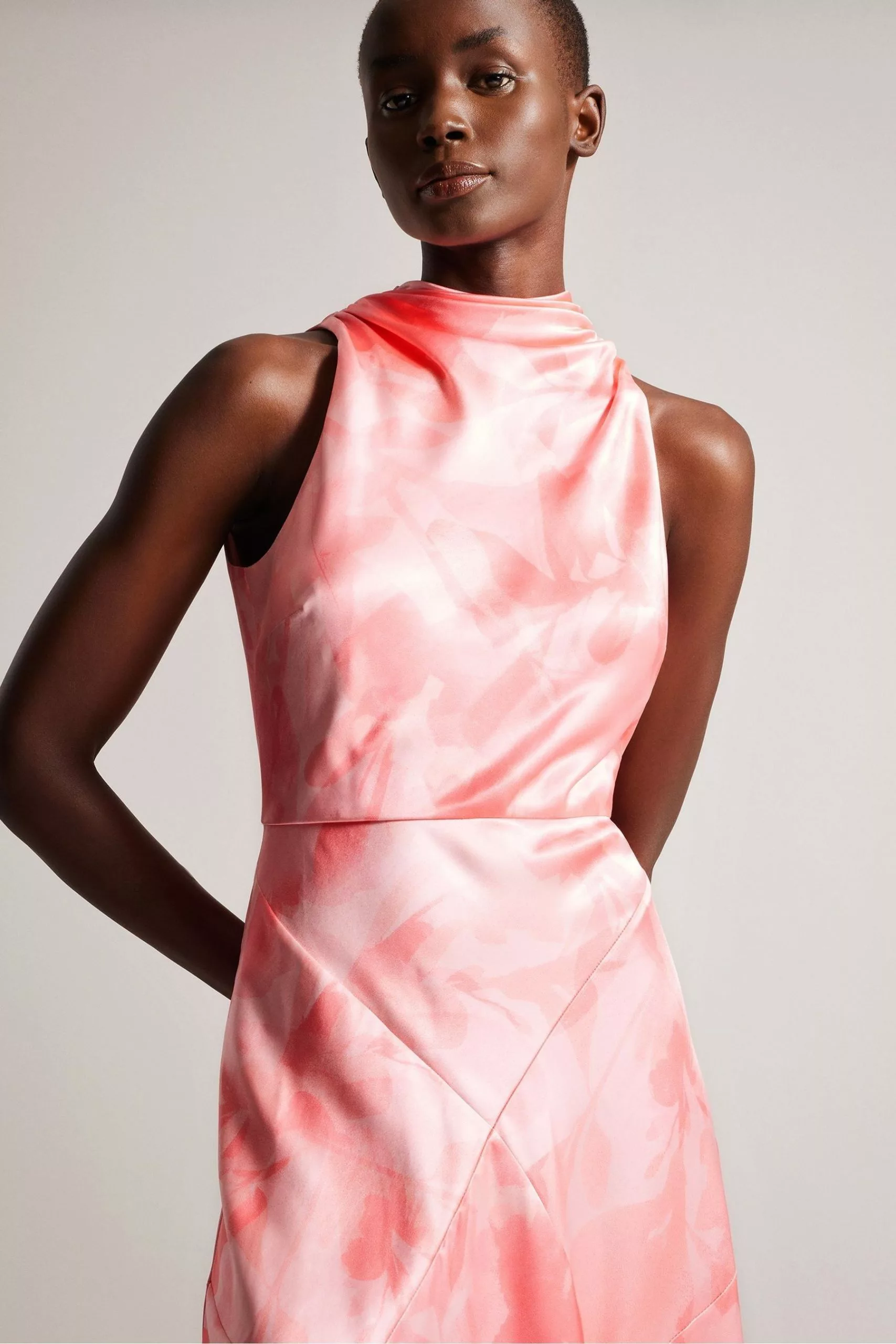 Ted Baker Pink Foreste Cowl Neck Bias Cut Midi Dress - Image 3
