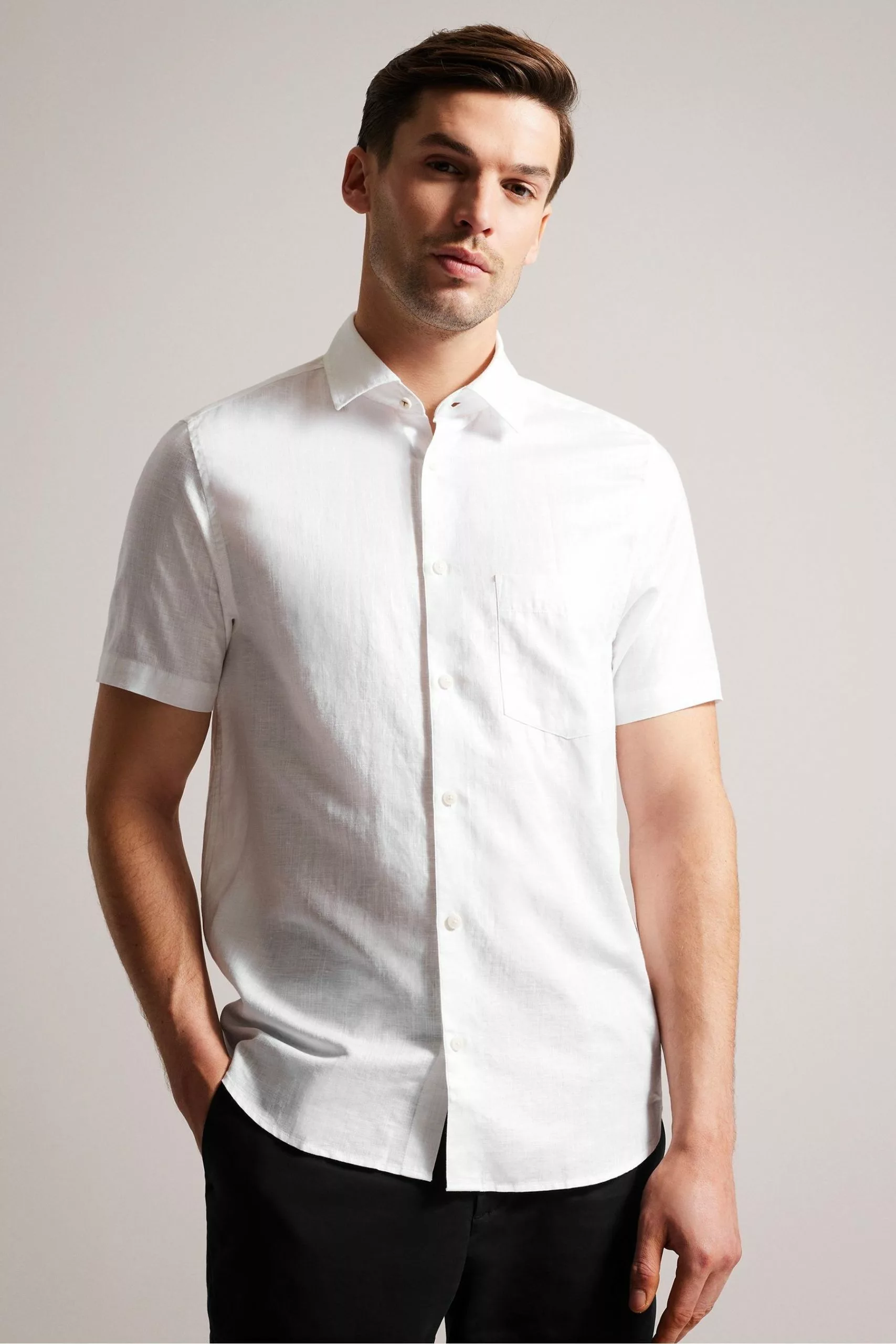 Ted Baker White Kingfrd Short Sleeve Linen Shirt