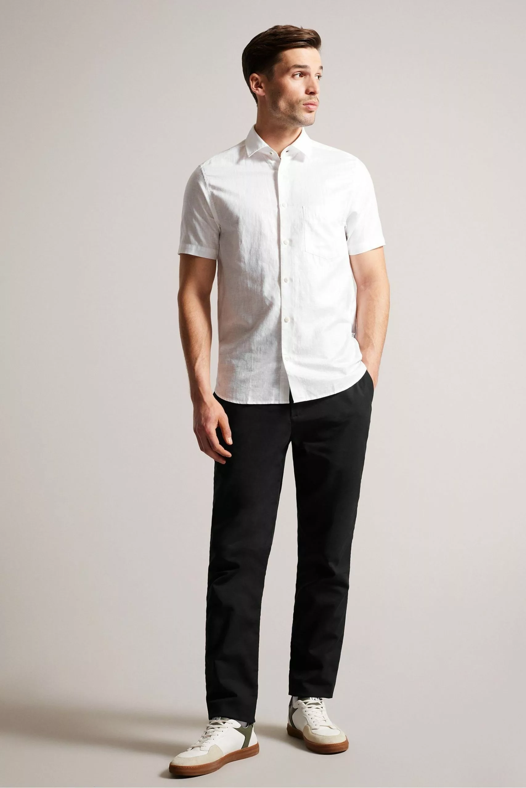 Ted Baker White Kingfrd Short Sleeve Linen Shirt - Image 3