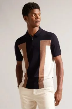 Ted Baker Blue Larbrot Short Sleeved Zip Neck Polo Shirt