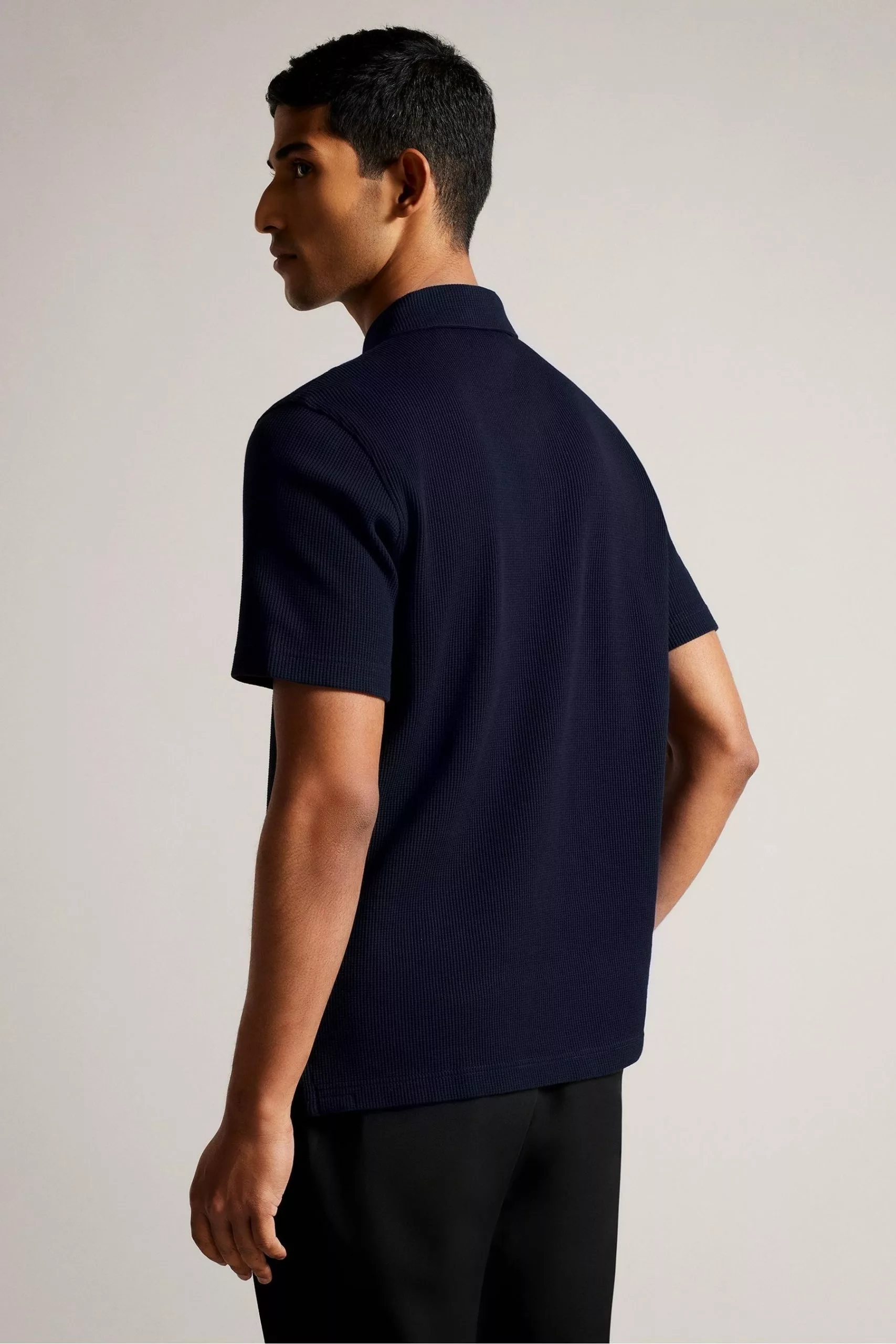 Ted Baker Blue Bute Short Sleeved Regular Fit Textured Polo - Image 2