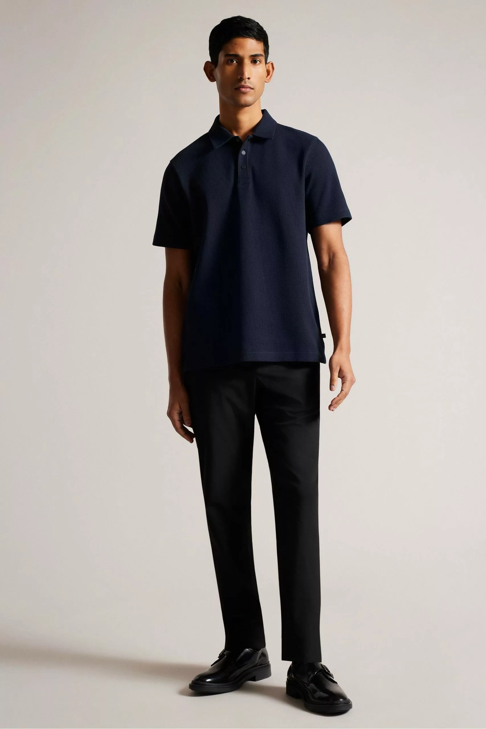 Ted Baker Blue Bute Short Sleeved Regular Fit Textured Polo - Image 3