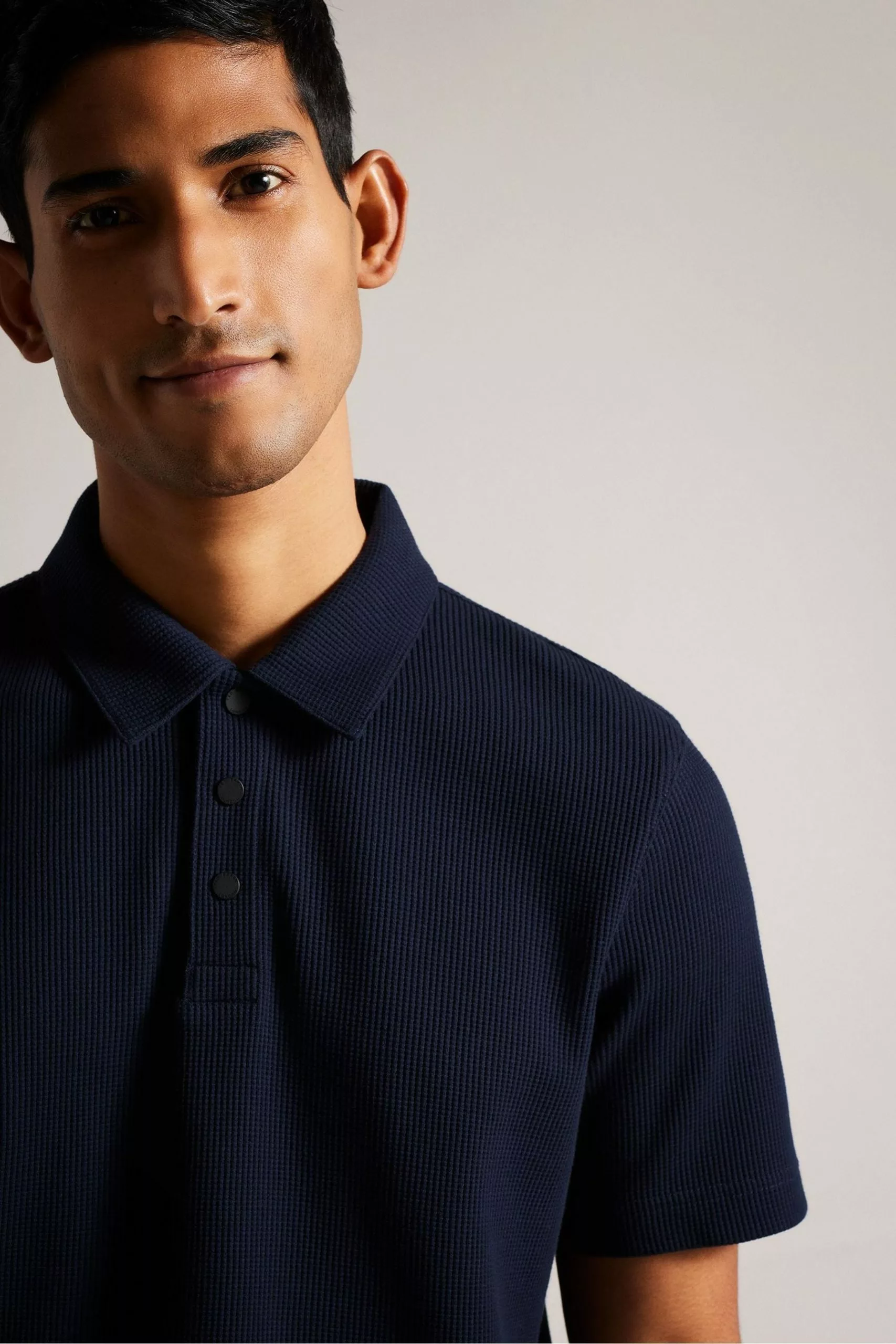 Ted Baker Blue Bute Short Sleeved Regular Fit Textured Polo - Image 4