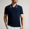 Ted Baker Blue Stortfo Short Sleeved Rayon Open Neck Polo Shirt