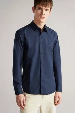 Ted Baker Blue Sonikk Long Sleeve Tonal Poplin Shirt