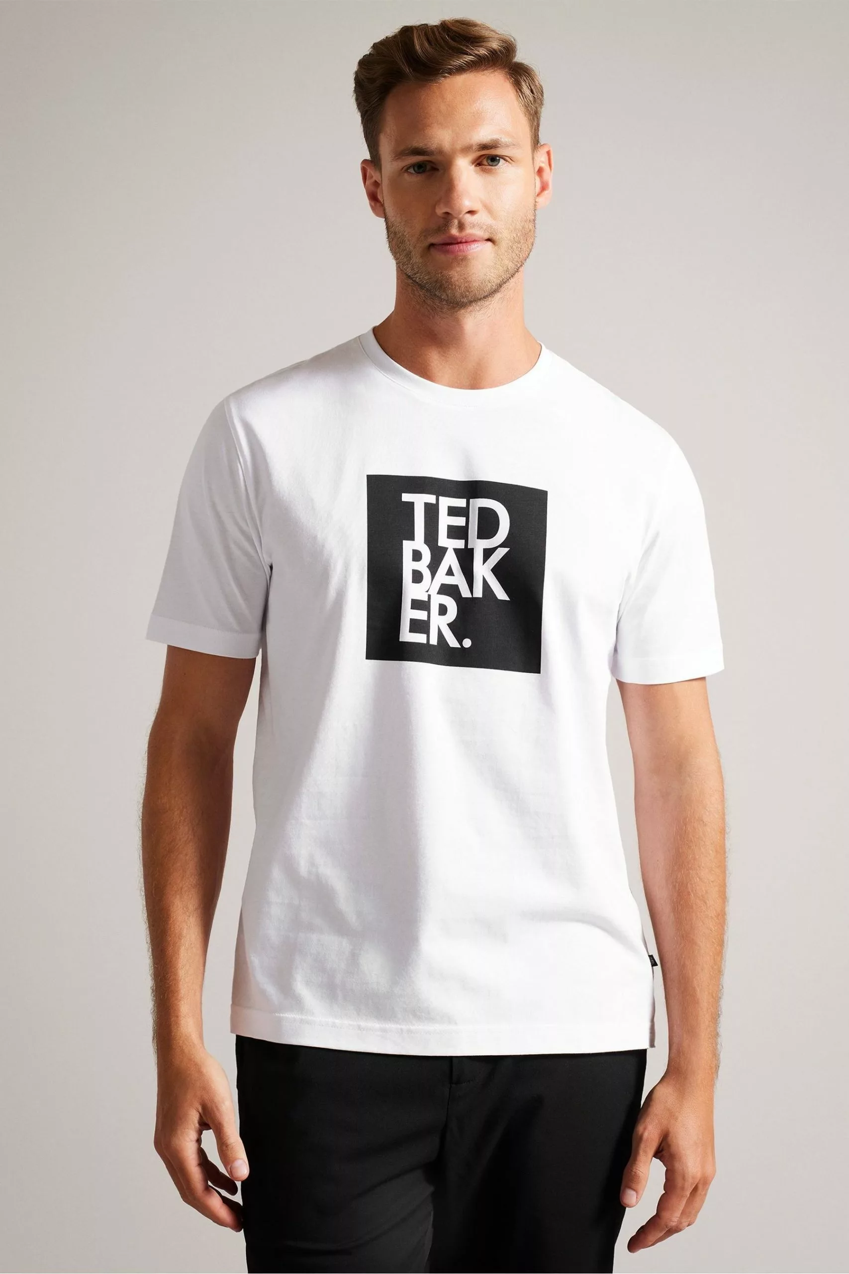 Ted Baker Rofata White Shorts Sleeved Square Branded T-Shirt