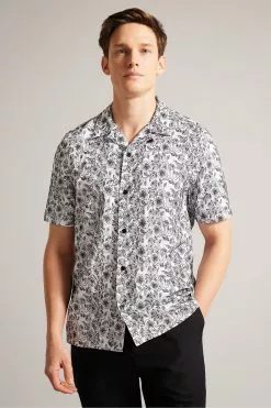 Ted Baker Mulben White Short Sleeve Floral Embroidered Shirt