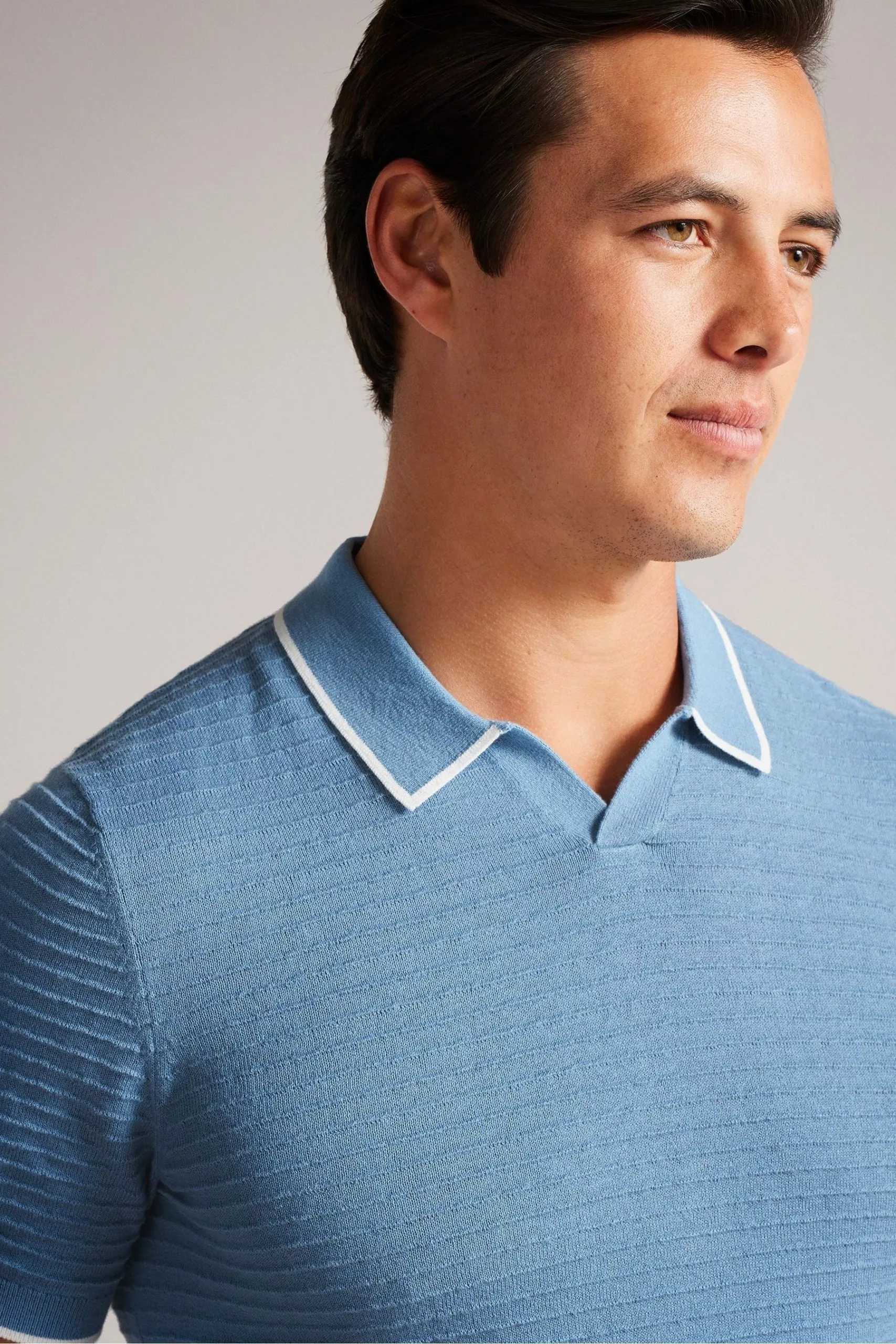 Ted Baker Blue Textured Striped Knitted Polo Shirt - Image 4
