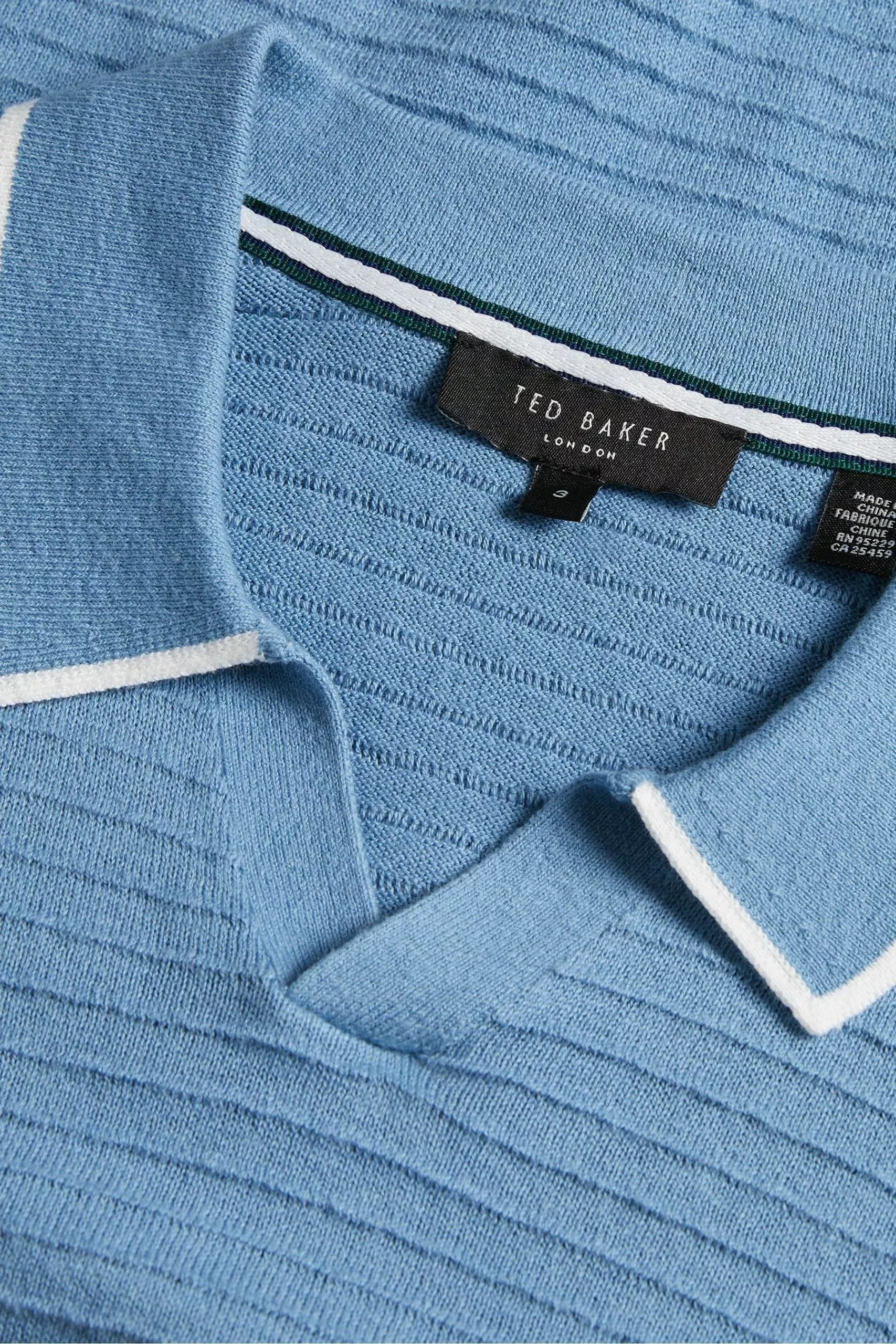 Ted Baker Blue Textured Striped Knitted Polo Shirt - Image 5