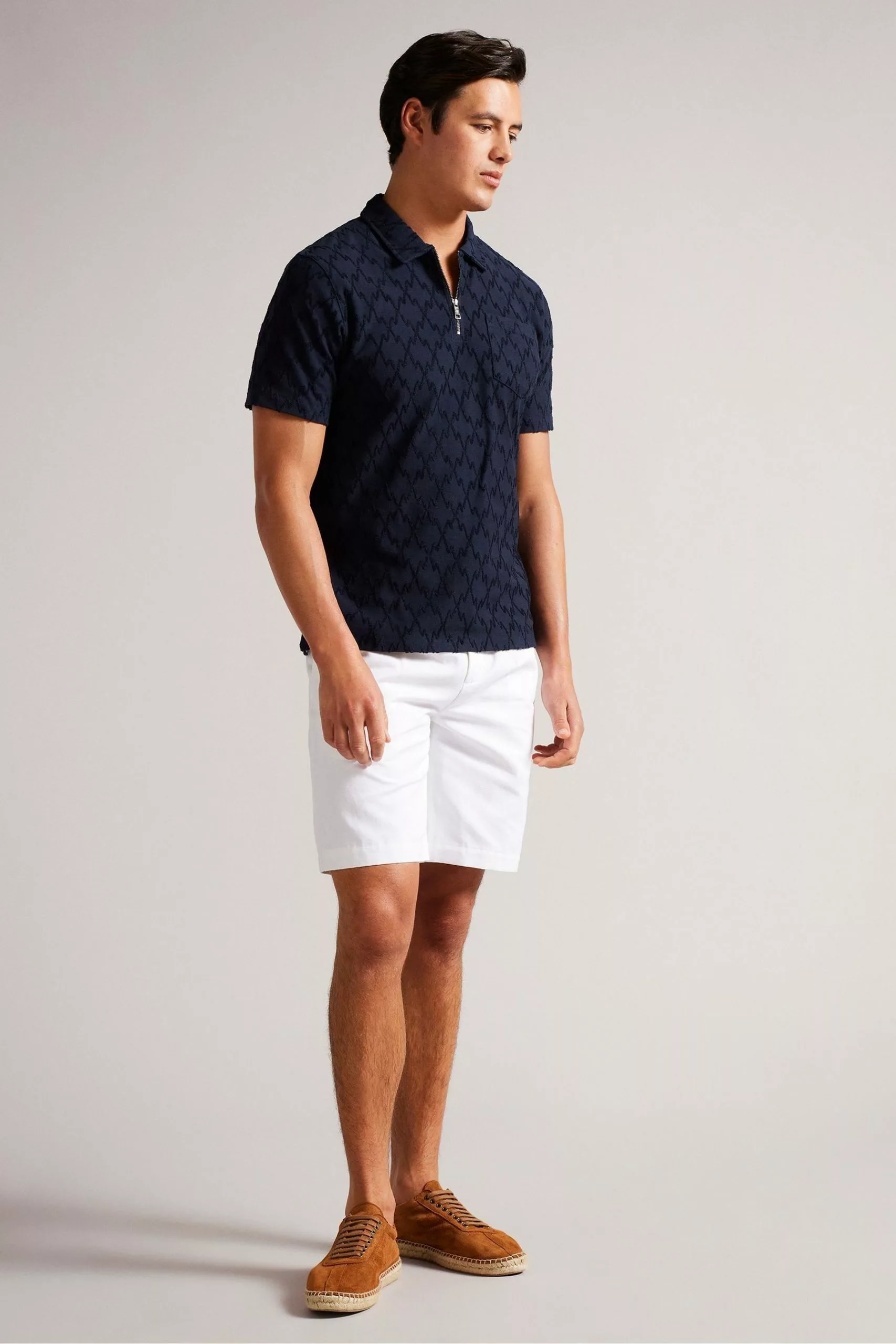Ted Baker Coram Blue Short Sleeve Zip Jacquard Polo Shirt - Image 3